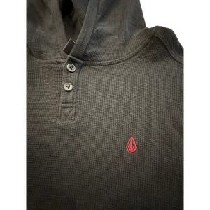 Volcom Sweater Large Youth Gray Thermal Pullover Stretch Hoodie‎ Logo Boys L EUC